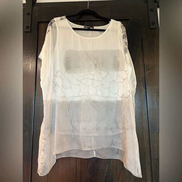 Chic Sheer Gray and White Women's Blouse - Picture 1 of 4